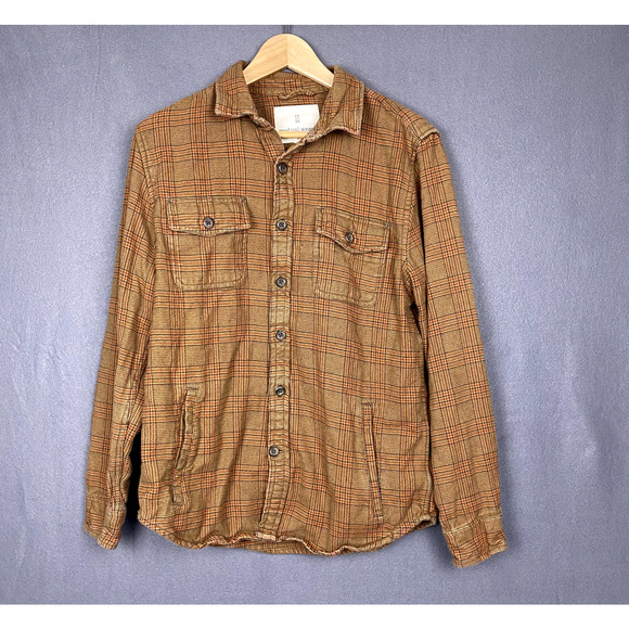 Mutual Weave Flannel Men M Brown Plaid Pockets Shacket Western Hippie Classic - Picture 1 of 12